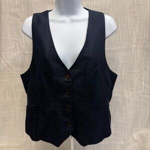 Zara Dark Blue Tailored Linen Blend Vest XL